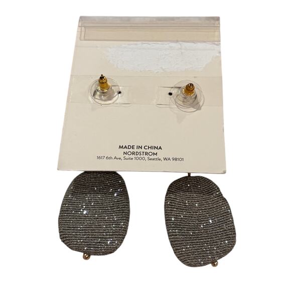 Open Edit Silver Beaded Drop Earrings Nickel Free Statement Dangle Jewelry - Picture 4 of 5